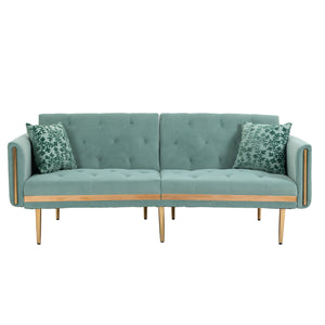 Accent Sofa  Mid Century Modern Velvet Fabric Couch Convertible Futon Sofa Bed Recliner Couch Loveseat Sofa with Gold Metal Feet