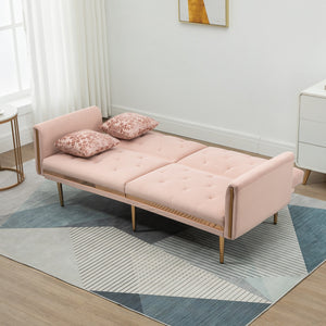 Accent Sofa  Mid Century Modern Velvet Fabric Couch Convertible Futon Sofa Bed Recliner Couch Loveseat Sofa with Gold Metal Feet