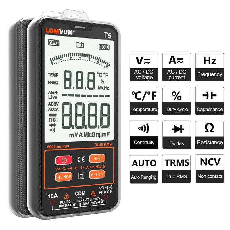 LOMVUM TRUE RMS Multimeter 6000 COUNTS High Precision Digital Multimeter NCV Smart Multimeter Auto Ranging AC/DC Flashlight