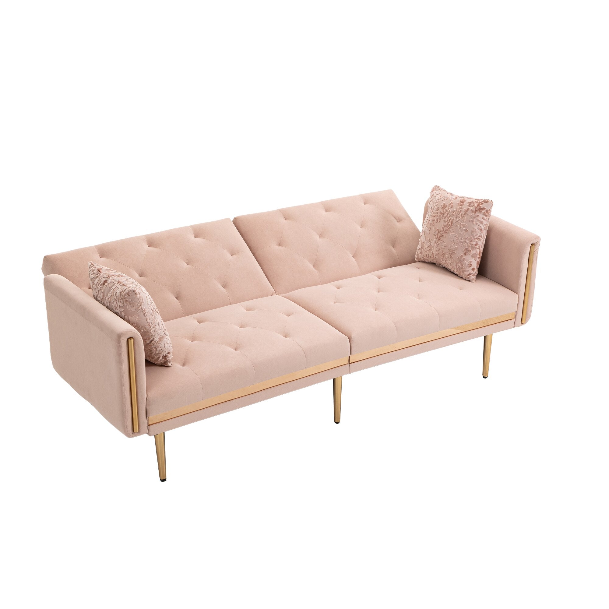 Accent Sofa  Mid Century Modern Velvet Fabric Couch Convertible Futon Sofa Bed Recliner Couch Loveseat Sofa with Gold Metal Feet