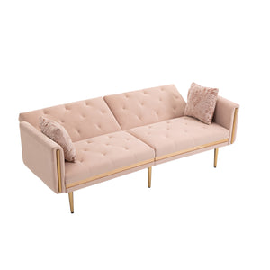 Accent Sofa  Mid Century Modern Velvet Fabric Couch Convertible Futon Sofa Bed Recliner Couch Loveseat Sofa with Gold Metal Feet