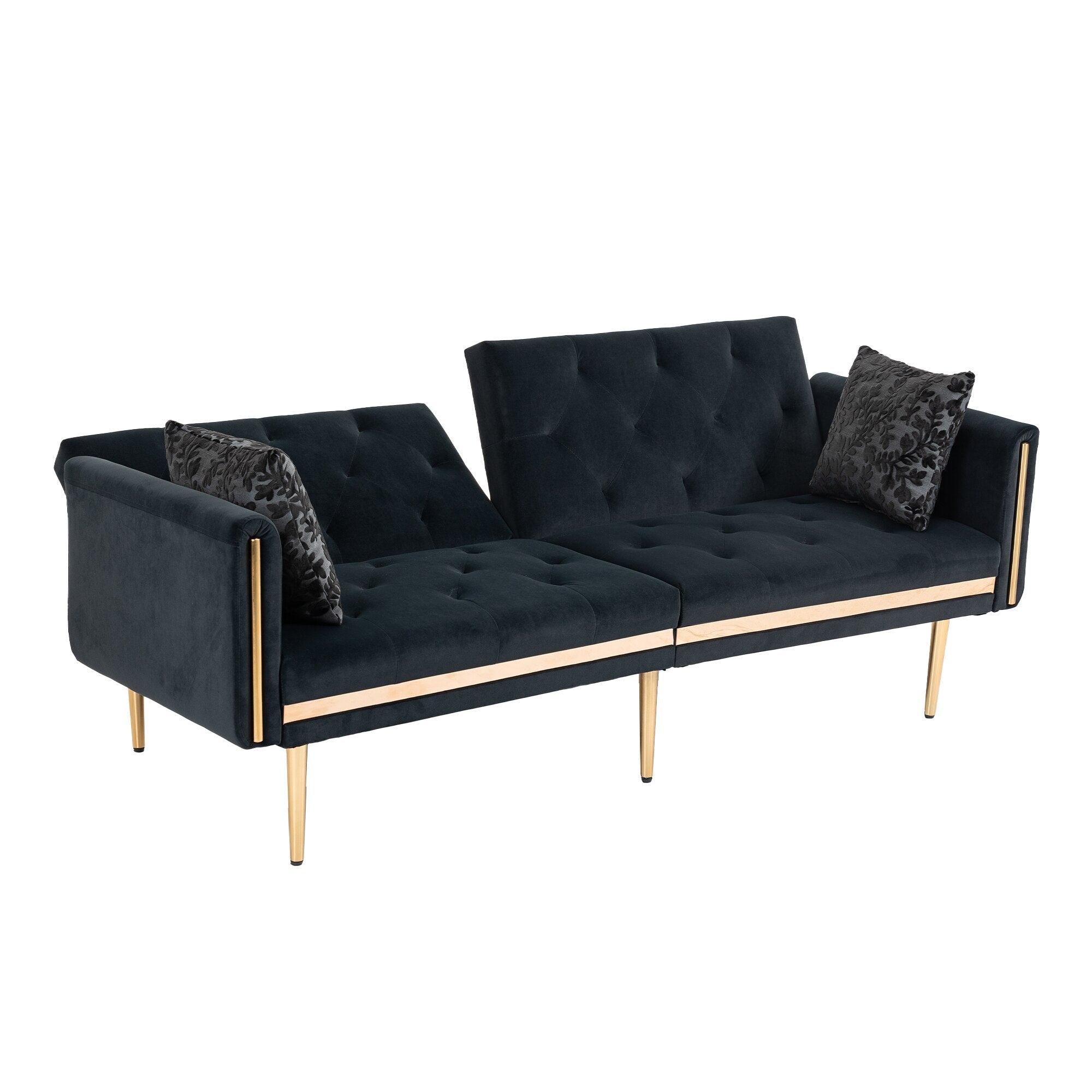 Accent Sofa  Mid Century Modern Velvet Fabric Couch Convertible Futon Sofa Bed Recliner Couch Loveseat Sofa with Gold Metal Feet