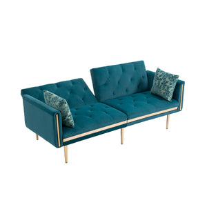 Accent Sofa  Mid Century Modern Velvet Fabric Couch Convertible Futon Sofa Bed Recliner Couch Loveseat Sofa with Gold Metal Feet