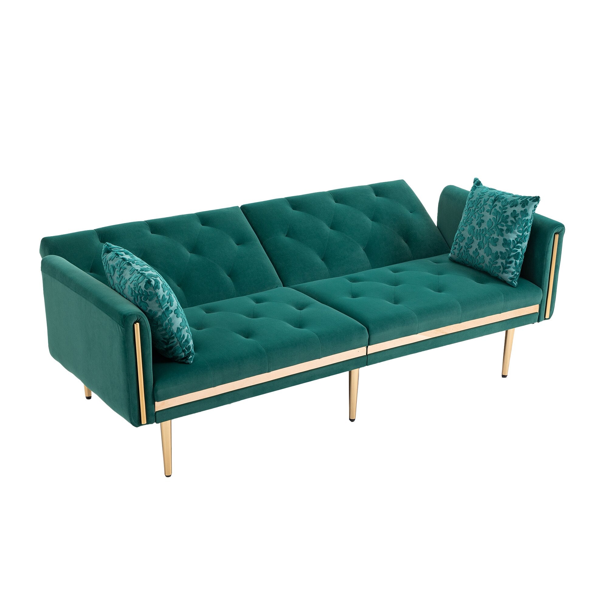 Accent Sofa  Mid Century Modern Velvet Fabric Couch Convertible Futon Sofa Bed Recliner Couch Loveseat Sofa with Gold Metal Feet