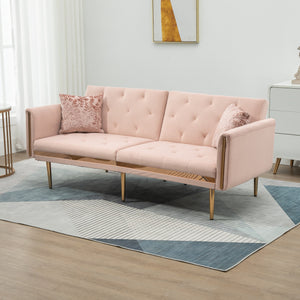 Accent Sofa  Mid Century Modern Velvet Fabric Couch Convertible Futon Sofa Bed Recliner Couch Loveseat Sofa with Gold Metal Feet