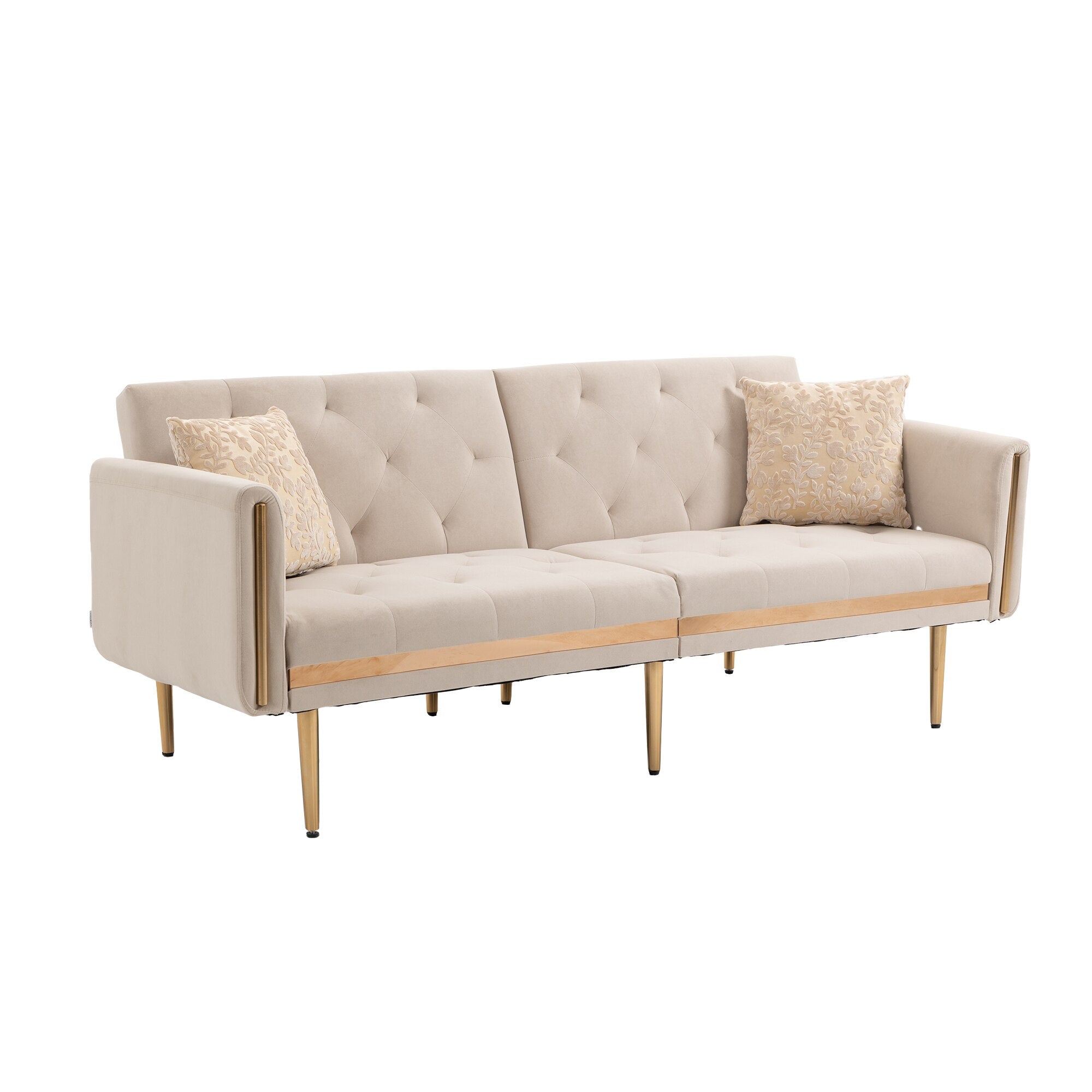 Accent Sofa  Mid Century Modern Velvet Fabric Couch Convertible Futon Sofa Bed Recliner Couch Loveseat Sofa with Gold Metal Feet