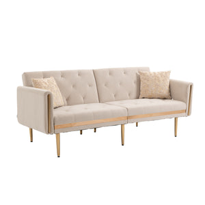 Accent Sofa  Mid Century Modern Velvet Fabric Couch Convertible Futon Sofa Bed Recliner Couch Loveseat Sofa with Gold Metal Feet