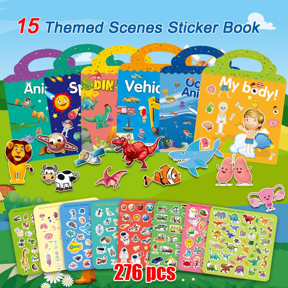 Children's Reusable Stickers Books Kawaii Stationery Stickers for Kids Early Education Cartoon Cute Stickers for Children Gift