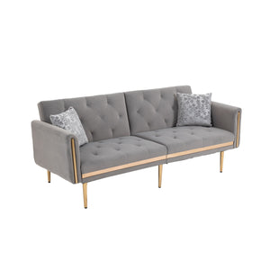 Accent Sofa  Mid Century Modern Velvet Fabric Couch Convertible Futon Sofa Bed Recliner Couch Loveseat Sofa with Gold Metal Feet