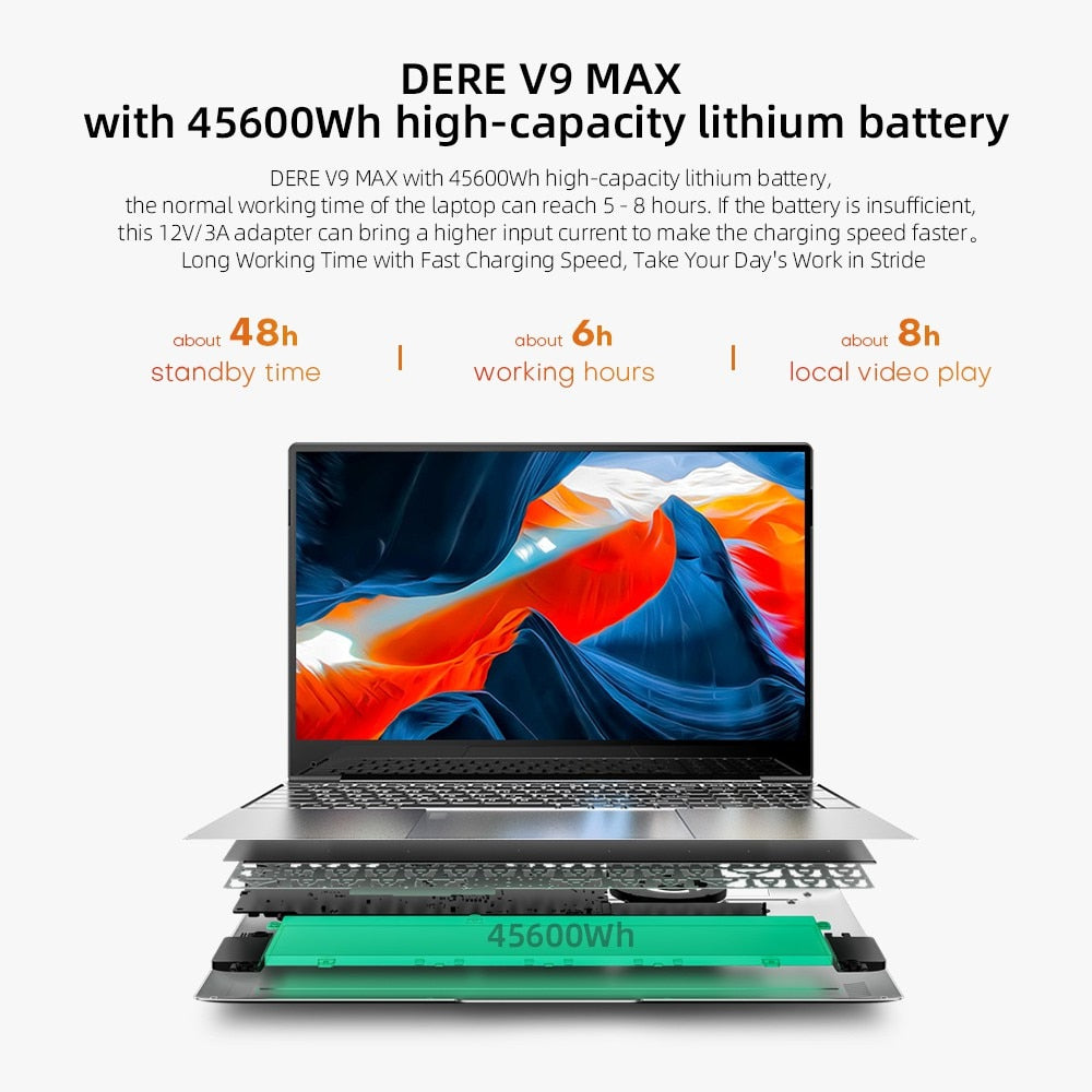 Dere Laptop V9 Max 15.6" 16GB RAM 1T SSD 11th Gen Intel Core i7 2.5K IPS Screen Windows Notebook Backlit Keyboard pc Computer