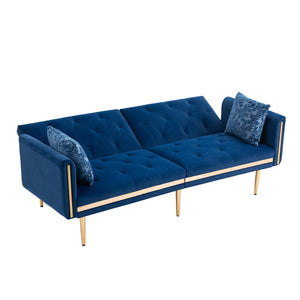 Accent Sofa  Mid Century Modern Velvet Fabric Couch Convertible Futon Sofa Bed Recliner Couch Loveseat Sofa with Gold Metal Feet