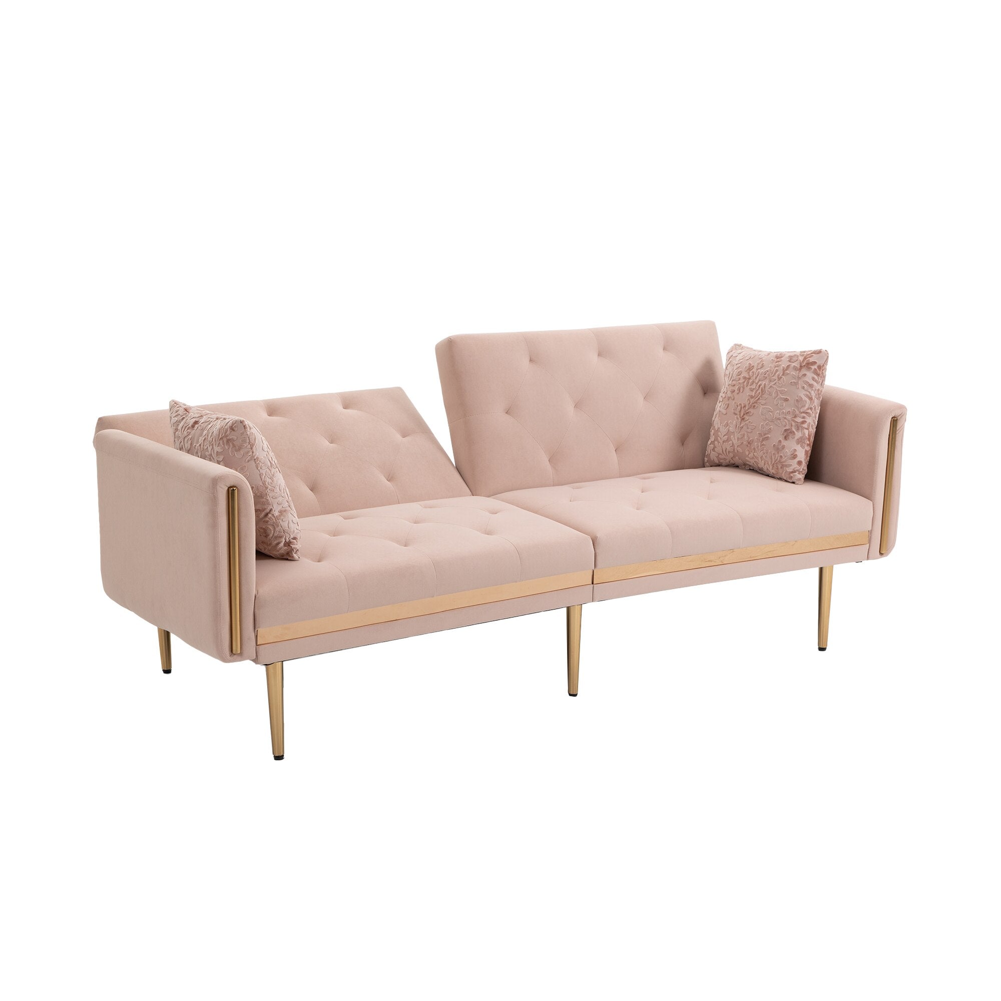 Accent Sofa  Mid Century Modern Velvet Fabric Couch Convertible Futon Sofa Bed Recliner Couch Loveseat Sofa with Gold Metal Feet