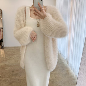 New Women Long Cardigan Fall Mink Cashmere Full-sleeve Oversized Cardigan Dress Woman Keep Warm Winter Woman's Clothing