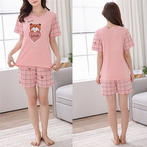 Women Pajamas Set Autumn Ladies Cute Cartoon Print Sleepwear Woman's Short Sleeved Household Clothing Set