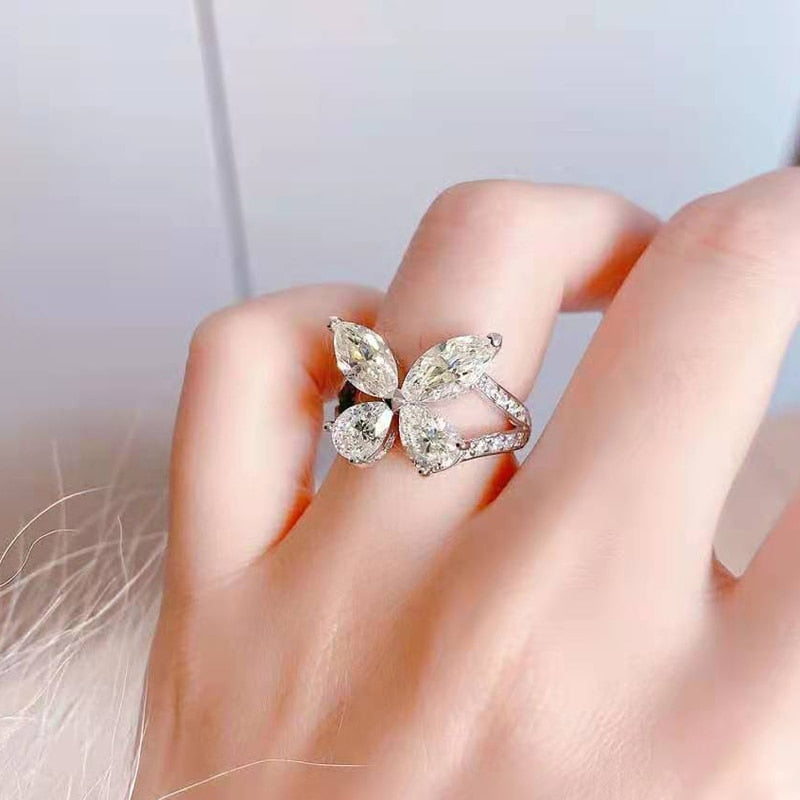 OEVAS 100% 925 Sterling Silver Sparkling High Carbon Dimaond Butterfly Rings For Women Anniversary Gift Girls Party Fine Jewelry