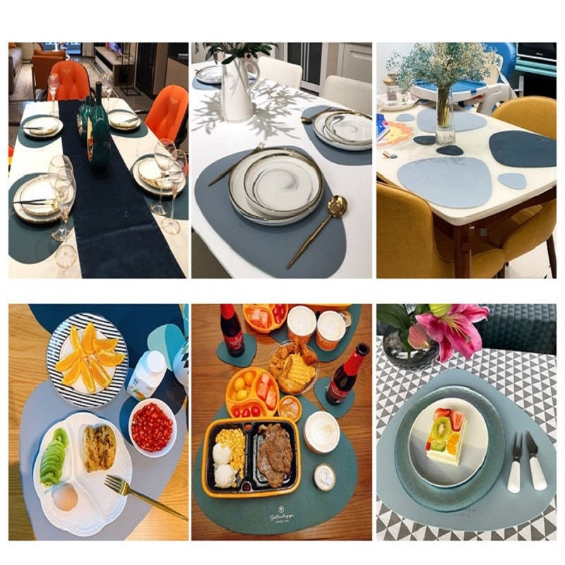 Inyahome PU Placemats for Table Waterproof Non-Slip Insulation Leather Place Mats Set Nordic Style Christmas Coaster Cup Mat