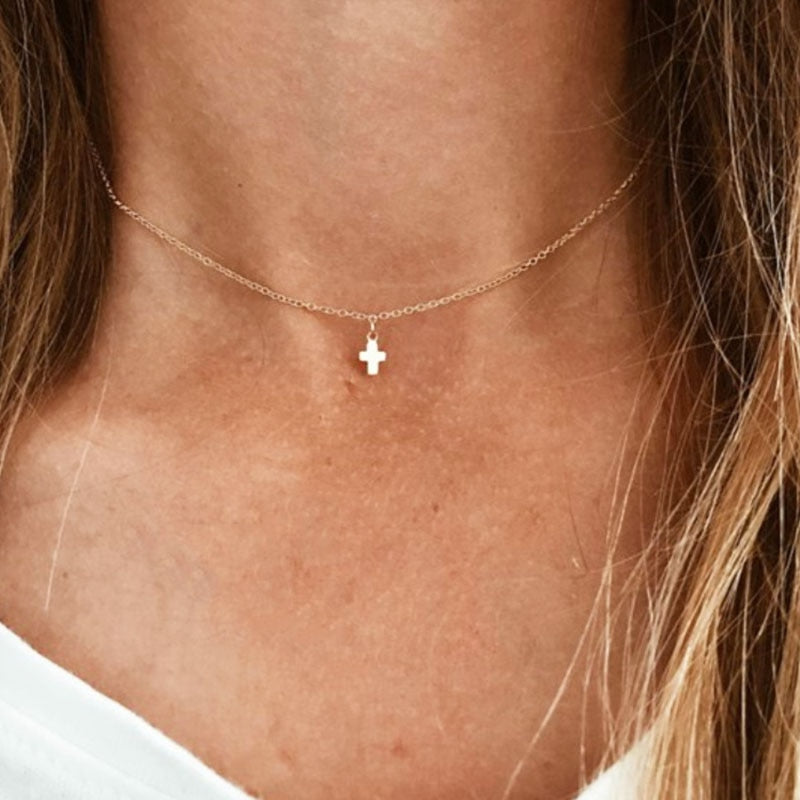 Kpop Women Neck Chain Small Cross Choker Necklace Thin Chain On The Neck Minimalist Pendant Jewelry 2021 Chocker Collar For Girl