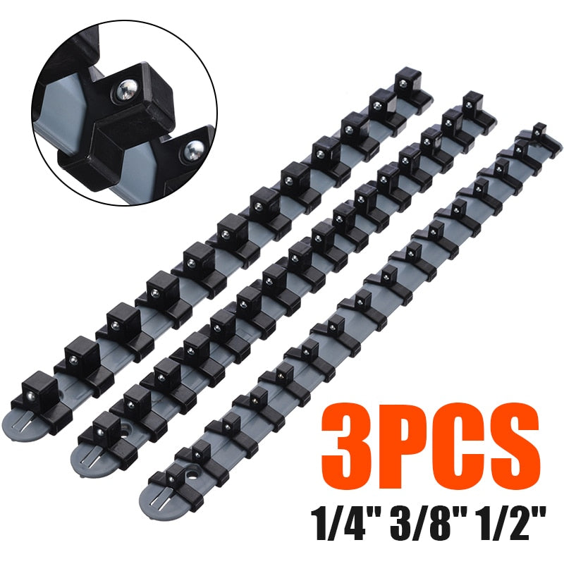 3pcs/set 1/4" 3/8" 1/2" Plastic Socket Tray Rail Rack Storage Holder Organizer Shelf Stand Socket Wrench Holders Home Tools