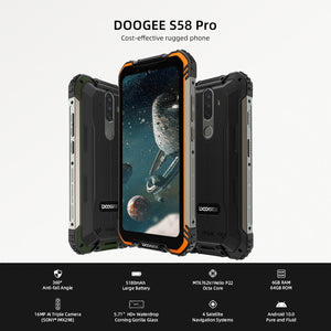 New DOOGEE S58 Pro Mobile Phone IP68/IP69K Waterproof Rugged Phone 5180mAh 5.71&quot;FHD+Display 6GB+64GB Android 10 NFC Smartphone