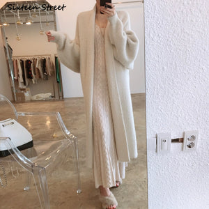New Women Long Cardigan Fall Mink Cashmere Full-sleeve Oversized Cardigan Dress Woman Keep Warm Winter Woman's Clothing