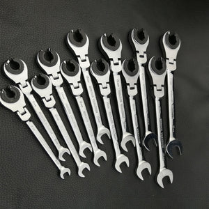 Binoax 12 PCS Tubing Ratchet Wrenches Set Open Flex-head 8-19 MM Oil Spanners Combination Hand Tools Gears Ring Wrench for Car
