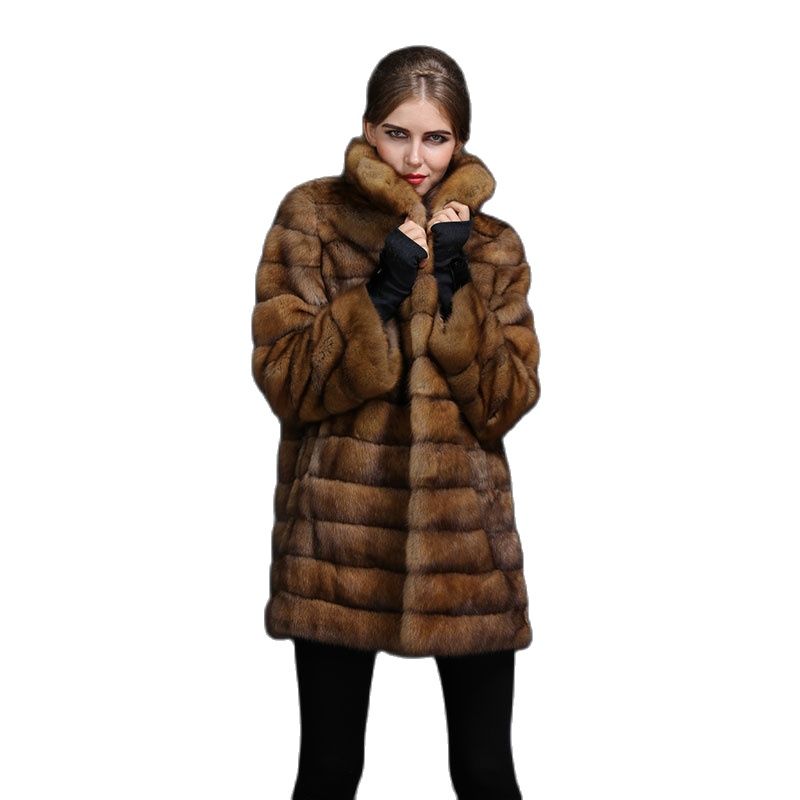 New winter Stable Chinchilla Fur Coat with hood Medium-Long Overcoat Genuine Luxury fur coat