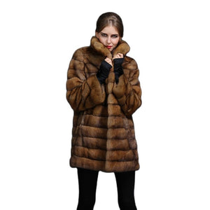 New winter Stable Chinchilla Fur Coat with hood Medium-Long Overcoat Genuine Luxury fur coat