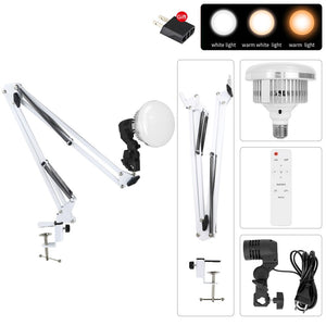 Dimmable E27 155W LED Lamp Bulb With Long Arm Holder Tripod Stand EU Photography Lighting For Live Stream Photo Studio Fill Lamp
