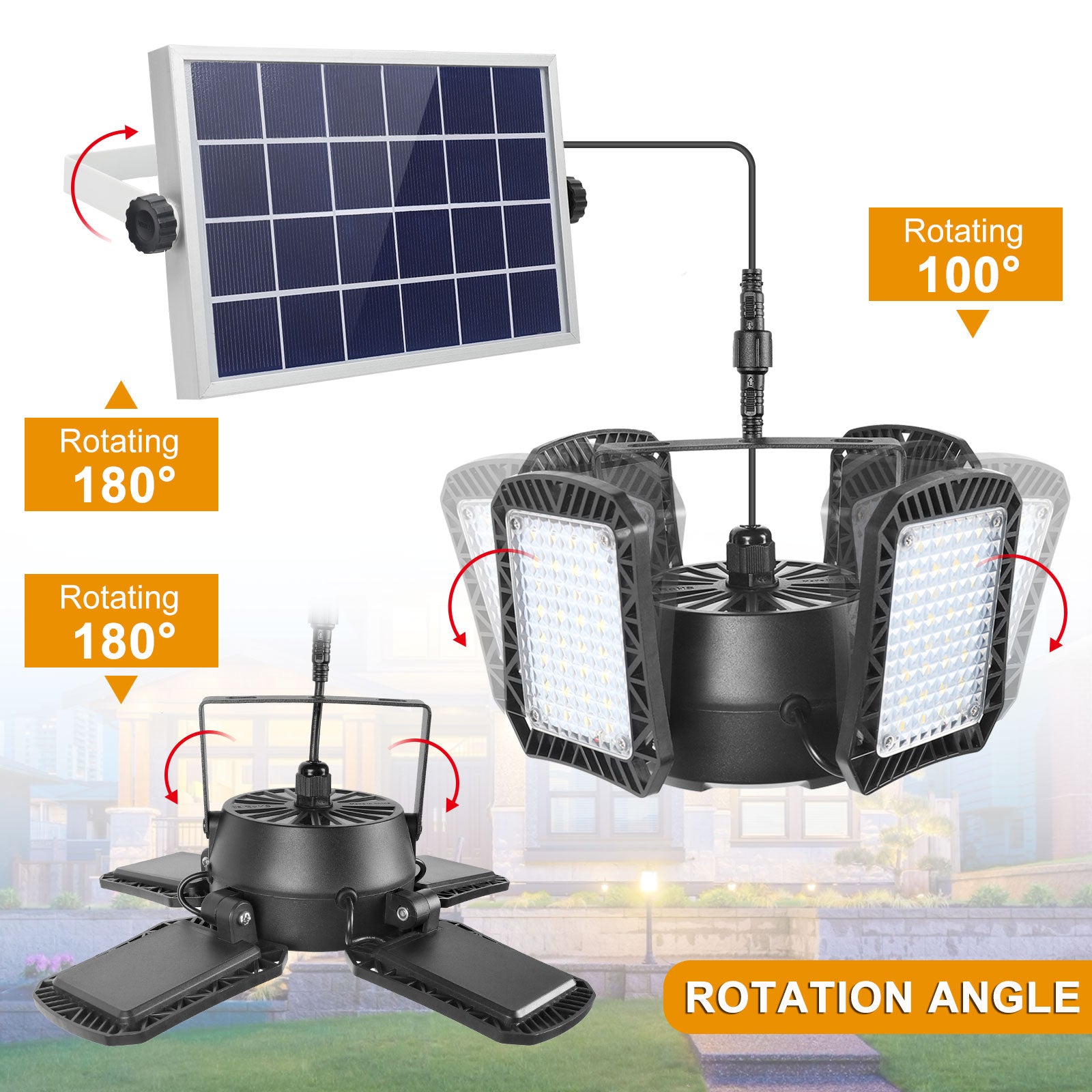 Solar Pendant Light with Remote Control Outdoor Solar Powered LED Sensor Lamp Dimmable Security Light for Garage Garden Porch