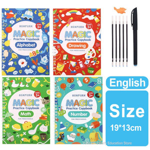 4 Books Sank Magic New Copybook Reusable Groove Writing Practice Book Calligraphy Wipe-free English/German Early Education
