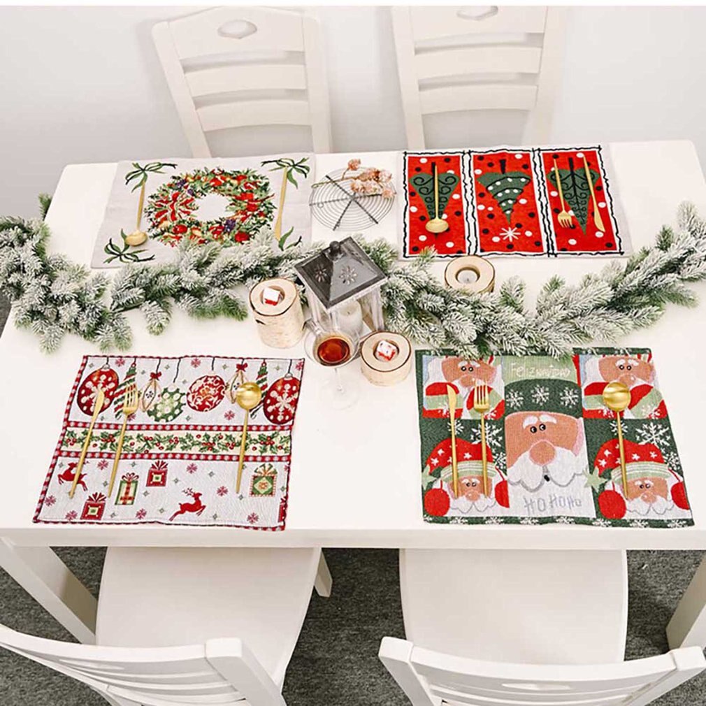 HOT Christmas Placemat Santa Claus Merry Decor Home Decor Ornaments Kitchen Chrismas Table Decoration Xmas Gift New Year 2022