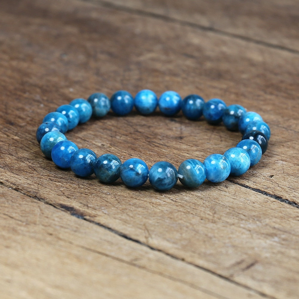 8mm Natural Stone Apatite Bracelet Handmade Jewelry Strand Charm Bracelet Yoga Healing Energy Bracelet Women Men