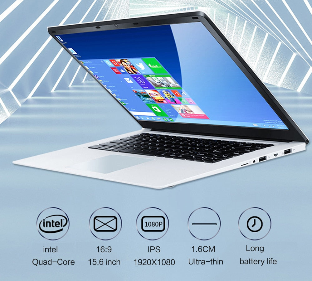 2021NEW 15.6 inch Student Laptop intel J3455 Quad Core 8GB RAM 128GB 256GB 512GB SSD Notebook Ultrabook IPS 1920x1080 Netbook