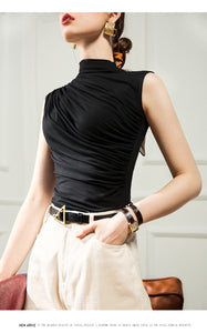 Women Summer Clothing Modal Cotton Sleeveless Woman's T-shirt High Collar Black White Lady Tops Design Girls Tshirts