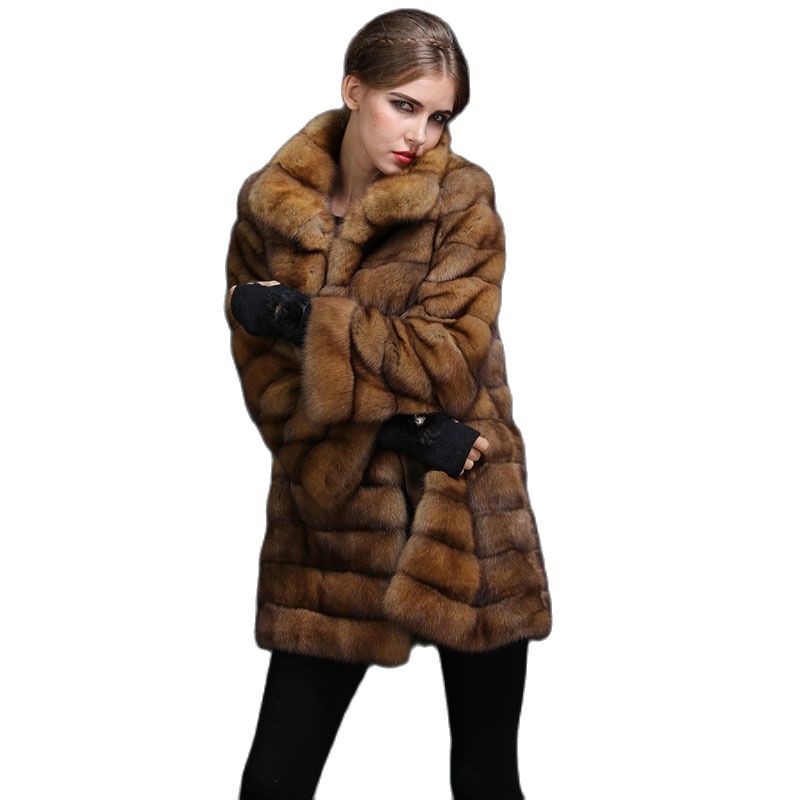 New winter Stable Chinchilla Fur Coat with hood Medium-Long Overcoat Genuine Luxury fur coat