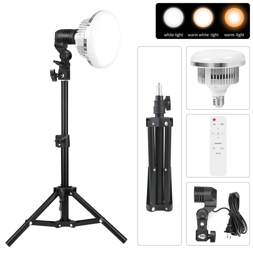 Dimmable E27 155W LED Lamp Bulb With Long Arm Holder Tripod Stand EU Photography Lighting For Live Stream Photo Studio Fill Lamp