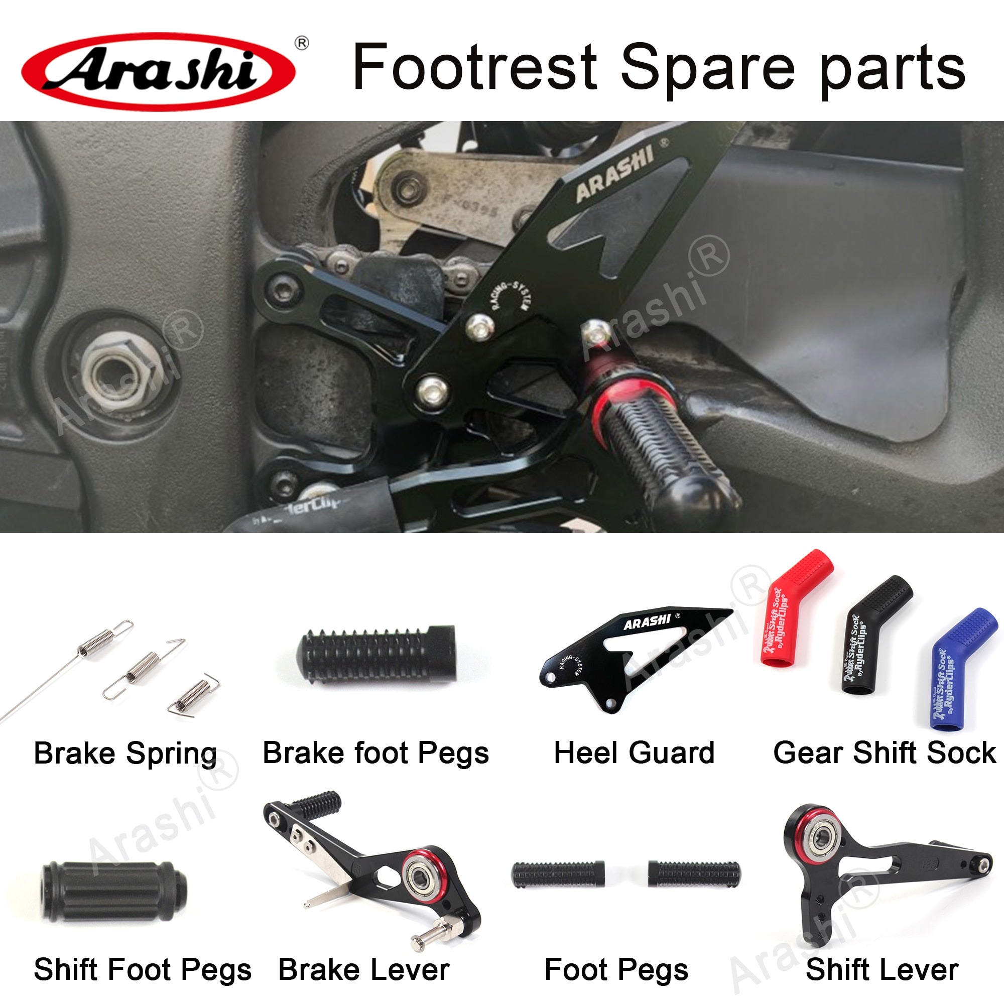 Arashi Spare Parts Adjustable Rearsets Replacement Shift Linkage Lever Gear Selector Motorcycle Footrest Spare Parts Foot Pegs