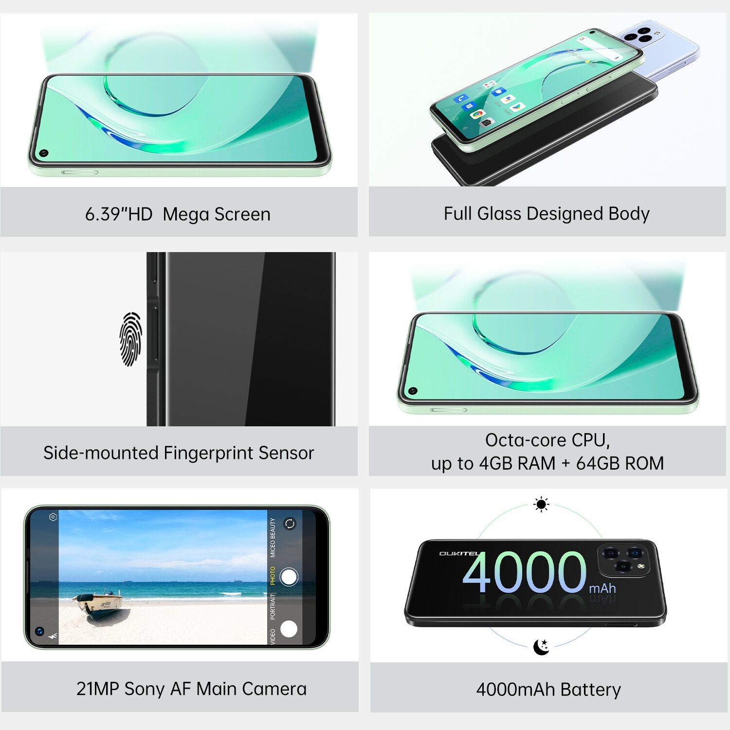[In Stock] Oukitel C21 Pro Smartphone 4GB 64GB 6.39&quot;HD+4000mAh Octa Core Android11 Mobile Phone MT6762D 21M/8M Camera Cell Phone