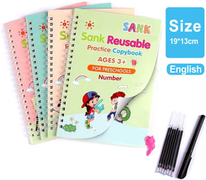 4 Books Sank Magic New Copybook Reusable Groove Writing Practice Book Calligraphy Wipe-free English/German Early Education
