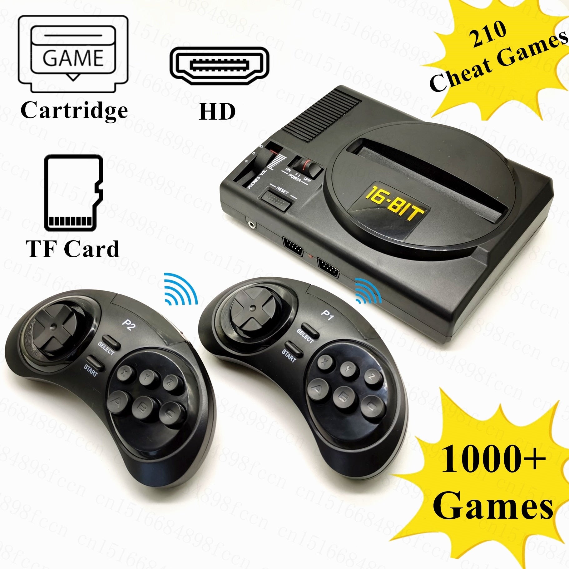 Wireless HD Retro TV Video Game Console For Genesis For MegaDrive 16 Bit Games Support TF Card&amp;Cartridge with 1000 Games