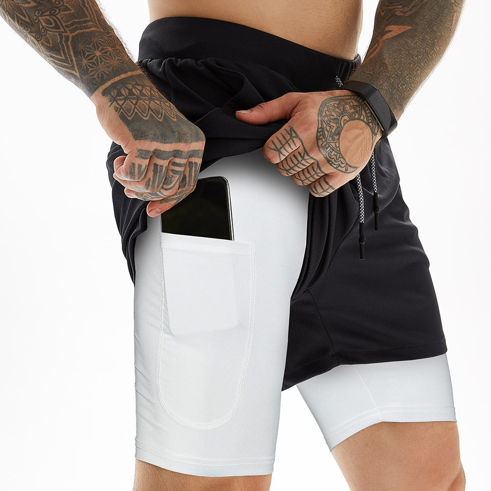 Men&#39;s Running Shorts Camo Gym Fitness Compression Workout Basketball 2 In 1 Tights Quick Dry Training Clothing Sports Shorts Man