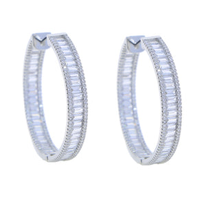 Iced Out Bling Baguette Princess Cut Square Shaped Cubic Zirconia CZ Gold Color Plated Classic 45mm Big Circle Hoop Earring