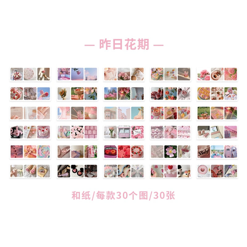 Journamm 30pcs/pack 90patterns/pack Ins Material Stickers Book Scrapbooking Junk Journal Creative Stationery DIY Deco Stickers