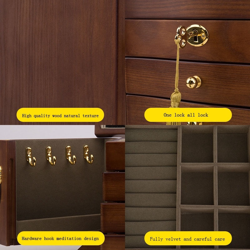 2022 Luxury Large Wooden Jewelry Box Storage Display Earring Ring Necklace Jewellery Gift Case Organizer Packaging Casket