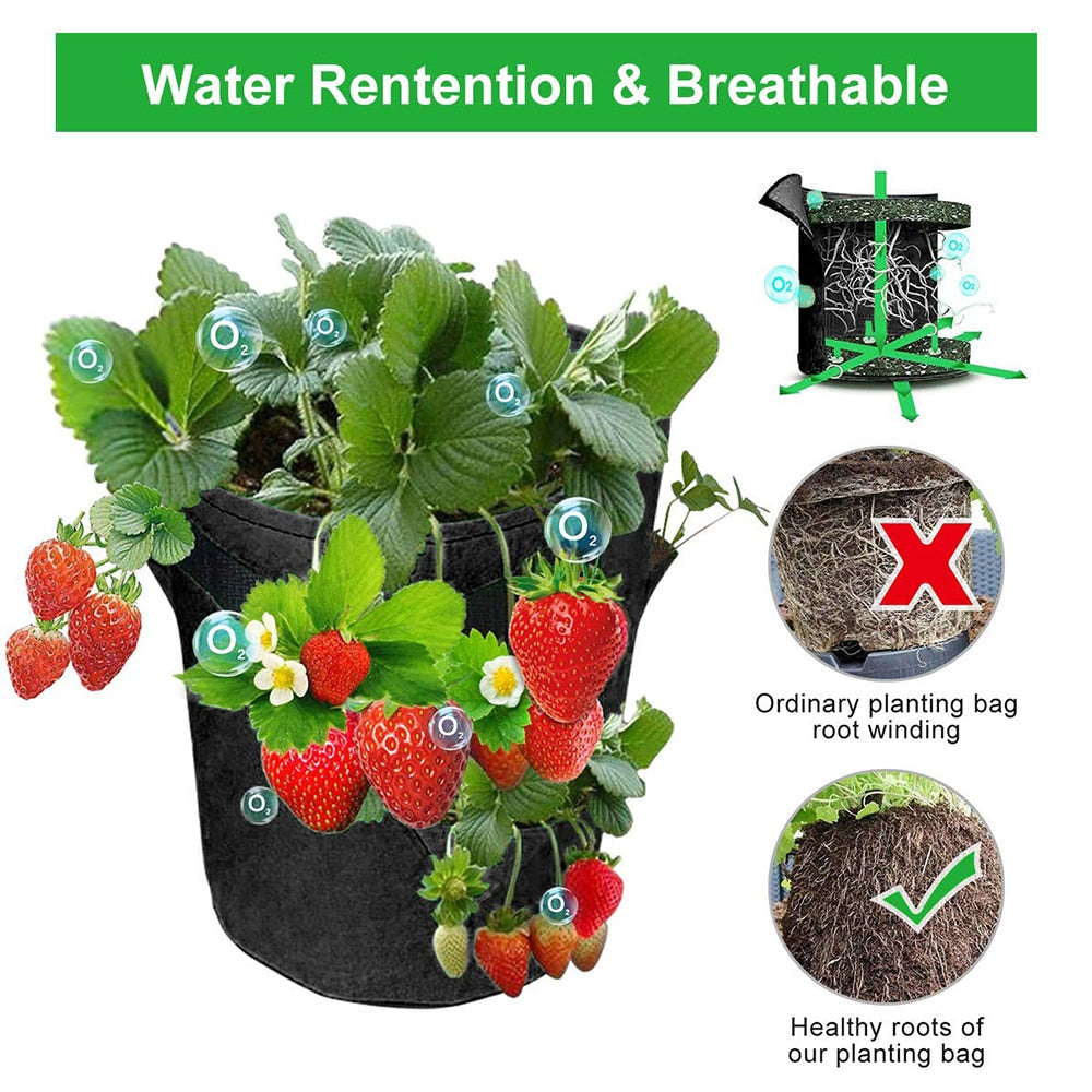 Garden Outdoor Planting Grow Bag Strawberry Vertical Flower Herb Pouch Root Breathable Vegetable Round Reusable Pot Planter D30