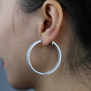 Iced Out Bling Baguette Princess Cut Square Shaped Cubic Zirconia CZ Gold Color Plated Classic 45mm Big Circle Hoop Earring