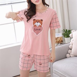 Women Pajamas Set Autumn Ladies Cute Cartoon Print Sleepwear Woman's Short Sleeved Household Clothing Set