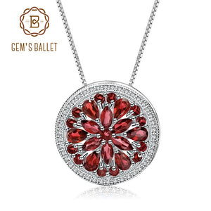 GEM&#39;S BALLET Natural Red Garnet Gemstone Pendant For Elegant Women 925 Sterling Sliver Round Pendant Necklace Fine Jewelry