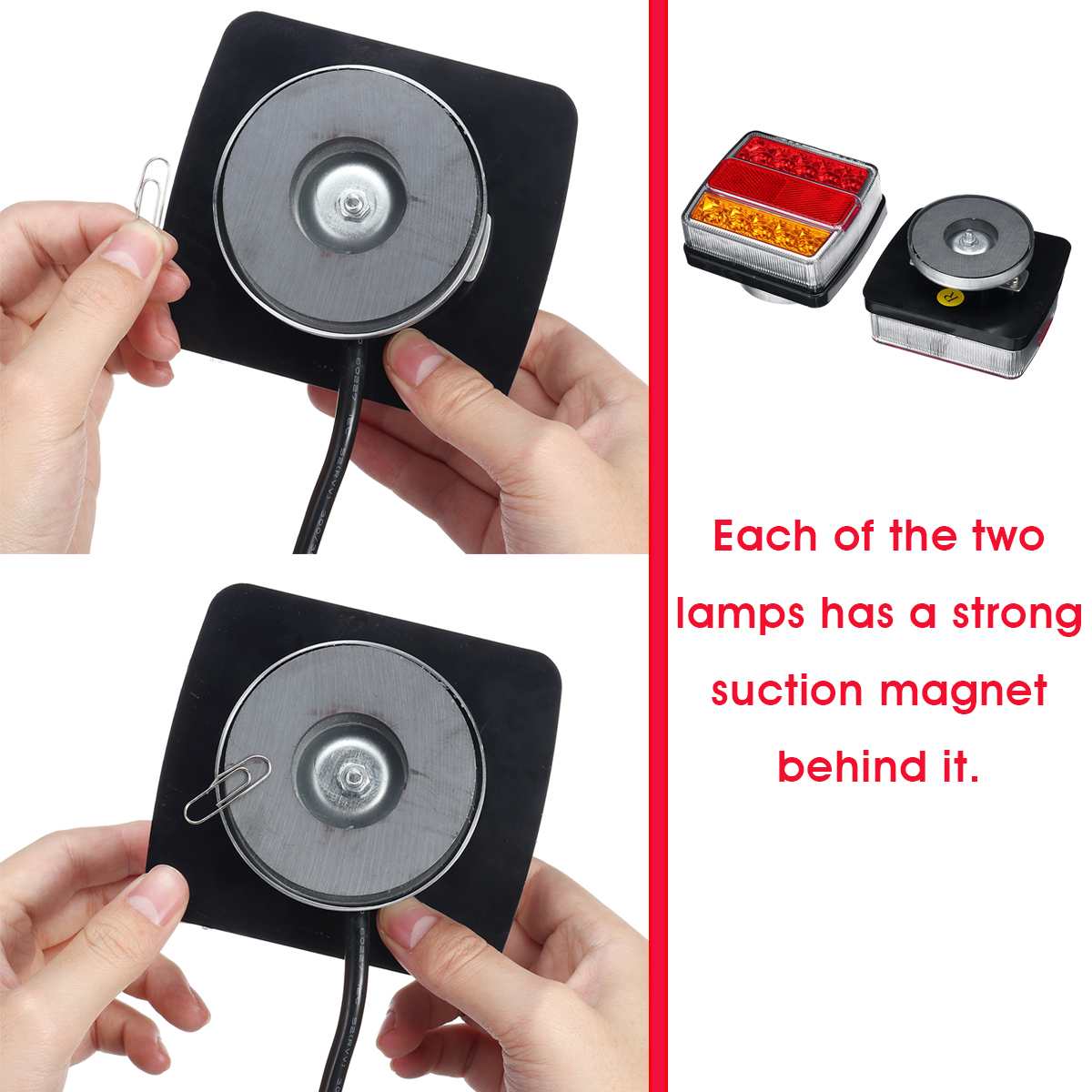 Pair 12V Magnetic LED Truck Tail Light Rear License plate Light Warning Brake Lamp Signal for Trailer Caravans Campers ATV Boat