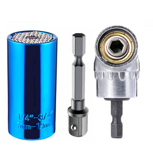 BINOAX 7mm-19mm Universal Socket Grip Ratchet Wrench Power Drill Adapter &amp; 105 Degree Right Angle Driver Extension Power Drill B